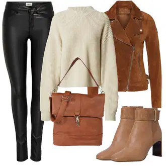 Outfit s Šedá/Hnědá/Khaki/Béžová Bunda s Bočním Zipem/Kožené Bund Kožená vintage bunda/Bunda z Umělé Kůže/Motorkářské Bund/Kožené Bund/Motorkářská bunda Freaky Nation "Zimní outfity"