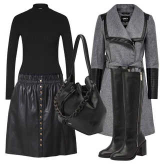 Vysoké Podpatky Outfit s Černá/Bílá/Šedá Kozačka Na Podpatku/Kozačka po Kolena/Kožená Kozačka nad Koleno/Dlouhá Kozačka/Špičatá Kozačka/Jezdecká Bota/Bota se širokým nohavici/Kozačka se zipem Tommy Hilfiger "Zimní outfity"