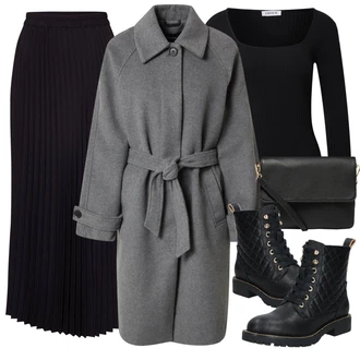 Outfity na zimu s Černá Dlouhá tylová Sukně/Dlouhý Zimní Kabát/Dlouhé Kardigany/Top & košilka/Dlouhé Šaty Edited "Zimní outfity"