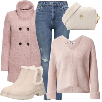 Široký pas Outfit s Béžová/Khaki/Hnědá Chelsea Boty/Zimní kotníková bota/Zimní bota/Kotníková Bota s Podšívkou/Plochá Kotníková Bota/Teniska Zimní Tenisky/Zimní kozačka z jehněčí kůže/Ovčí Kožešinová Bota/Kožená bunda Tom Tailor "Zimní outfity"
