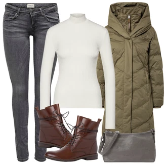 Outfit s Červená Nízká bota na podpatku/Zimní bota/Kozačka Šněrovací Kotníková Bota/Šněrovací Bota MARCO TOZZI "Zimní outfity"