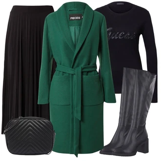 Elegantní Outfit s Černá/Hnědá/Červená Křesťanská Sukně/Sukně Pro Matriku/Plisovaná sukně/Dlouhá Sukně/Slavnostní Maxi Sukně/Sukně do Délky Lýtka/Maxi sukně/Vintage sukně maxi Sisters Point "Zimní outfity"Look: Business, Disko, Elegantní, Old Money, Klasické, 60. Let, Retro