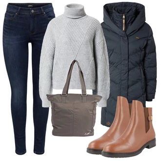 Outfit s Hnědá Kotníková Bota s Podšívkou/Jezdecká Bota/Kožená bunda/Kožená kotníková bota/Plochá Kotníková Bota Tommy Hilfiger "Zimní outfity"