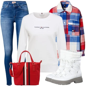 Outfit s Šedá Dlouhé Šaty/Dlouhá tylová sukně/Mikina/Dlouhý Zimní Kabát/Mikina/Teplák Tommy Hilfiger "Zimní outfity"