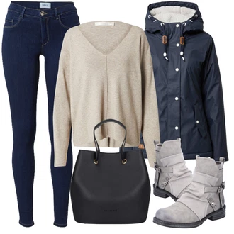 Outfity pro dešťové počasí Festival s Černá/Tmavě modrá/Fialová/Bílá Velká taška/Taška/Shopper taška/Taška Na Rameno/Nezařazené Expatrié "Zimní outfity"Look: Bar, Malle, Křest, Karneval, Koncert, Elektro, Festival, Galavečer, Den matek, Škola