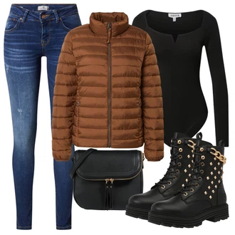 Outfit s Černá Šněrovací Kotníková Bota/Plochá Kotníková Bota/Motorkářská bota/Bojová Bota Dockers by Gerli "Zimní outfity"