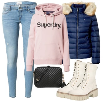 Outfit s Růžová/Béžová/Modrá Nezařazené Superdry "Zimní outfity"