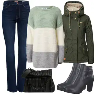 Outfit s Tmavě zelená/Khaki Zimní Parka/Zimní Bund/Outdoorové Bundy/Snowboardová Bund/Podzimní bunda/Vosková Bunda/Parka Přechodová Bund/Bundeswehr Parka Ragwear "Zimní outfity"