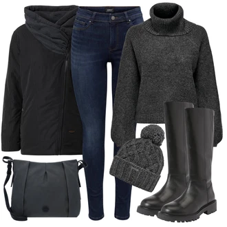 Outfit s Černá Klasická Kozačka/Dlouhá Kozačka/Kozačka po Kolena/Bota se širokým nohavici/Jezdecká Bota Vagabond Shoemakers "Zimní outfity"