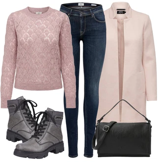 Outfit s Růžová Basic Svetr/Svetr z Jemné Pleteniny/Třpytivý Svetr/Žakárový Svetr/Mohair Pullover/Svetr s Kulatým Výstřihem/Jednoduchý Svetr/Sametový Svetr/Vlněný Svetr JdY "Zimní outfity"