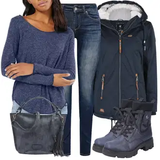 Outfit s Tmavě modrá Outdoorové Bundy/Parka/Bunda 2v1/Plachtařská bunda/Podzimní bunda/Funkční Bunda/Trekingová bunda/Bunda s Kapucí/Parka Přechodová Bund Ragwear "Zimní outfity"