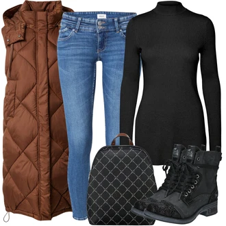 Dlouhé Outfit s Červená Vest S.Oliver "Zimní outfity"