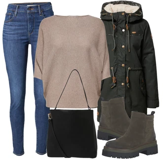 Outfit s Černá Nízká bota na podpatku/Zimní bota/Kozačka MARCO TOZZI "Zimní outfity"