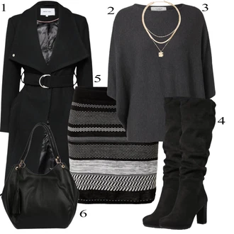 Zima Outfit s Černá Kozačka Na Podpatku/Dlouhá Kozačka/Kozačka nad Kolena/Bota se širokým nohavici/Špičatá Kozačka/Kozačka po Kolena About You "Zimní Outfit"