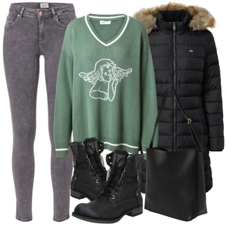 Ležérní Outfit s Šedá/Světle šedá/Tmavě šedá Manšestrový Legíny/Džínové Legíny/Jeggings Only "Zimní outfity"Look: Styl, Rad, Emo, Ležérní, Bezešvé, Skater, Sportovní