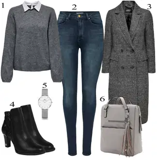 Outfit s Šedá/Tmavě šedá Kabát Bouclé/Midi Kabát/Kašmírový Kabát/Zimní Kabát Vlněný kabát/Tweedový Kabát/Vlněný Kabát Only "Zimní Outfit"