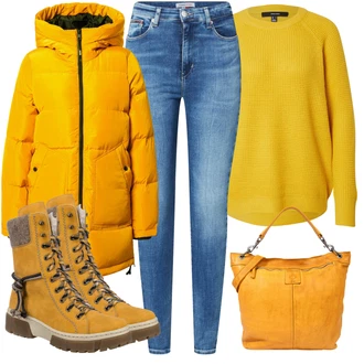 Outfit s Žlutá Sveter Svetr z Jemné Pleteniny VERO MODA "Zimní outfity"