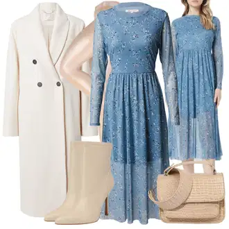 Dlouhý rukáv Outfit s Tyrkysový Šaty Móda Pro Plnoštíhlou/Košilové šaty/Šaty s dlouhým rukávem/Šaty s 3/4 Rukávem/Šaty s výstřihem Tom Tailor Denim "Zimní outfity"