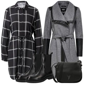 Outfity na zimu Ke kolenům Viskóza s Černá/Tmavě šedá Košilové šaty/Halenkové Šaty/Flanelové Šaty Only "Zimní outfity"