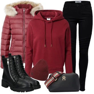 Outfit s Černá/Šedá Mokasín/Mokasín/Lodička s Přezkou/Teniska s dírkovaným vzorem/Chunky Tenisky/Barefoot bota/Tenisky s Bočním Zipem About You "Zimní outfity"
