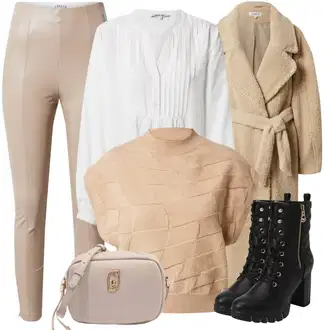 Podzim Outfit s Bílá/Krémová/Khaki Slip-on Halenka/Halenka s Dlouhým Rukávem/Kožená bunda pro muže/Halenkové Body/Sportovní Halenka/Oversize Muselínová Blůza About You "Zimní outfity"