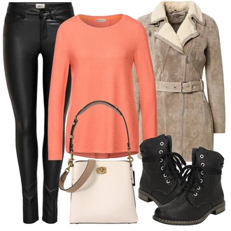 Outfit s Růžová/Oranžová/Červená Jednoduchý top/Pletený top/Pletené tričko/Košile s dlouhým rukávem/Dlouhý top/Dlouhá košile/Roláková Košile Street One "Zimní outfity"