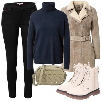 S páskem Outfit s Černá Kožená bunda/Push up Džín/Slim Fit Džíny/Zimní bunda/Kožené Boty/Motorkářské Džíny/Termální Džíny Tommy Jeans "Zimní outfity"