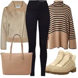 Hnědé nadrozměrné kožené bundy outfity image