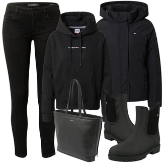 Outfit s Černá/Tmavě zelená/Khaki Kožená bunda/Zimní bunda/Kožené Boty/Push up Džín/Termální Džíny/Kotníková Bota/Slim Fit Džíny/Motorkářské Džíny/Džíny s Rozparkem/Džíny s Nízkým Sedem Guess "Zimní outfity"