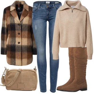Outfity na zimu Poloviční rukáv Midi s Béžová/Hnědá/Khaki Edited "Zimní outfity"