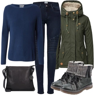 Motorka Outfit s Modrá/Tmavě modrá Motorkářské Džíny Only "Zimní outfity"Look: Jízda na koni, Motorka