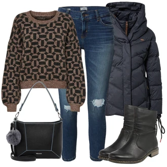 Italský Outfit s Černá Zimní kotníková bota/Kotníková Bota s Podšívkou/Kožená kotníková bota/Letní kotníková kozačka/Klasická kozačka/Kožená bunda/Plochá Kotníková Bota/Vintage Kotníková Bota/Šněrovací Kotníková Bota Rieker "Zimní outfity"Look: Cool, Francouzské, Italský, Moderní, Krásný, Venkovní