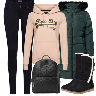 Outfit s Růžová/Béžová/Modrá Superdry "Zimní outfity"