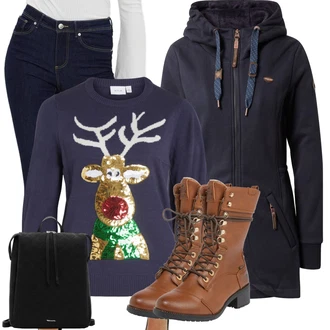 Outfity na zimu Slavnostní s Tyrkysový/Béžová/Stříbrný Sveter Vila "Zimní outfity"Look: Slavnostní