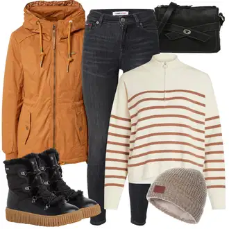 Outfit s Oranžová/Hnědá Podzimní bunda/Bunda s Kapucí/Outdoorové Bundy/Parka/Parka Přechodová Bund/Jarní bunda/Letní Bund/Udržitelná bunda Ragwear "Zimní outfity"