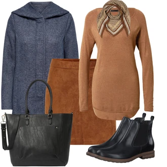 Párty Outfit s Hnědá/Tmavě hnědá Krátká Sukně/Sukně z umělé kůže/Manšestrová Sukně/Kožená MiniSukně/70tá Léta MiniSukně/Kožená Sukně VERO MODA "Zimní outfity"Look: Bar, Karneval, Koncert, Festival, Matriční úřad, Párty