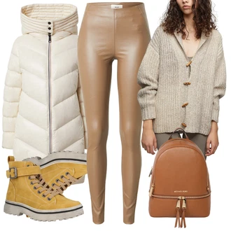 Outfit s Hnědá Kozačka Šněrovací Kotníková Bota Dockers by Gerli "Zimní outfity"