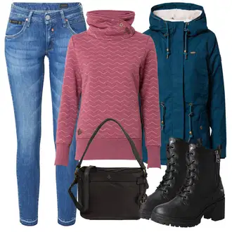 Outfit s Tmavě modrá/Světle modrá/Tyrkysový Outdoorové Bundy/Plachtařská bunda/Lyžařská bunda/Snowboardová Bund/Sněhová Bund/Trekingová bunda/Zimní Parka Ragwear "Zimní outfity"