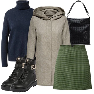 Venkovní Outfit s Šedá/Béžová/Hnědá/Khaki Pletený Kabát/Vlněný Fleecový Kabát/Pletený Fleecový Kabát/Kabát s Kapucí/Zimní Kabát Vlněný kabát/Lodenový kabát Only "Zimní outfity"Look: Ležérní, Pro Dům, Venkovní, Příliš oblečený, Mom, Univerzitní