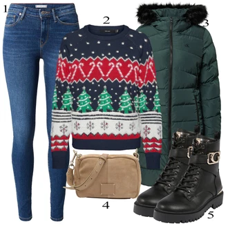 outfit mit Škorenj Gležnar na Vezalke Guess "Zimska oblačila"