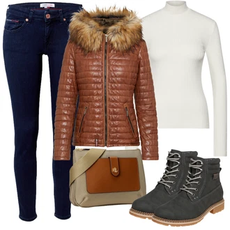 S Odnímatelnou Outfit s Červená/Hnědá/Oranžová Kožené Bund/Zimní Bund/Puchová Bund/Péřová Bunda/Neobvyklá bunda Oakwood "Zimní outfity"