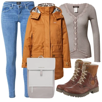 Outfit s Červená Kozačka Šněrovací Kotníková Bota Rieker "Zimní outfity"