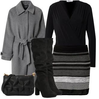 Outfity na zimu s Černá Dlouhé Kardigany/Dlouhá tylová Sukně/Taška/Zvonová Kalhoty/Dlouhý Zimní Kabát/Bota/Doplňek Coccinelle "Zimní outfity"