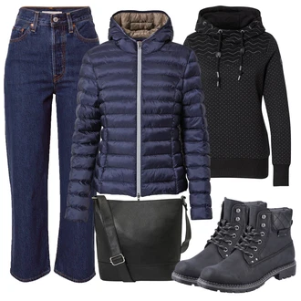 Outfit s Tmavě modrá/Modrá Kalhoty Bootcut/Boyfriend Kalhoty/Lacláč/Kalhoty s Vysokým Pasem/Kalhoty se Štěrbinou/Kalhoty s dírou/Rovná Kalhoty levi's ® "Zimní outfity"