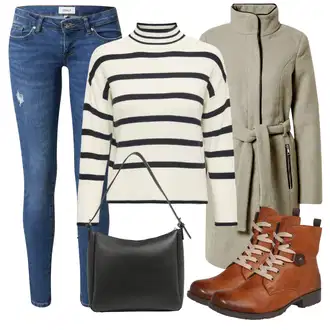 Outfity na zimu Pruhovaný s Krémová/Béžová/Bílá/Hnědá/Tmavě modrá Svetr s límečkem/Rolák Only "Zimní outfity"