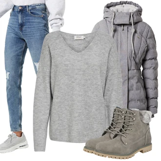 Outfity na zimu s Světle modrá/Modrá Džíny s Rozparkem/Kožené bundy/Džíny s Dírou/Girlfriend Džíny/Kotníková Bota/High Waist Džínové Kalhoty/Boyfriend Džínové kalhoty Pieces "Zimní outfity"