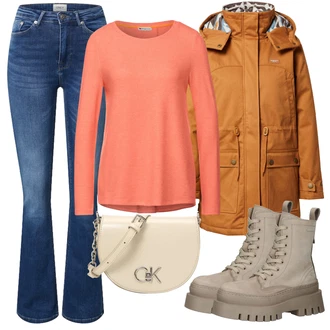 Outfit s Růžová/Oranžová/Červená Jednoduchý top/Pletený top/Pletené tričko/Košile s dlouhým rukávem/Dlouhý top/Dlouhá košile/Roláková Košile Street One "Zimní outfity"