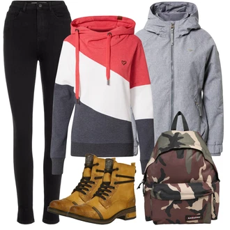 Outfit s Červená/Růžová/Oranžová/Vícebarevný Sportovní Mikina/Originální Mikina/Vintage Mikina/Pletená Mikina s kapucí/Sportovní Mikina/Svetr S Kapucí Alife and Kickin "Zimní outfity"