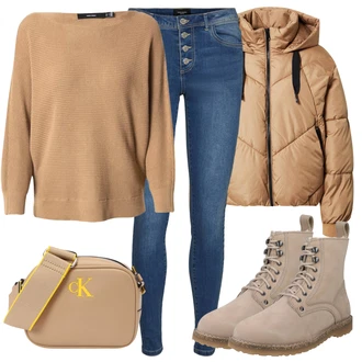 Outfit s Béžová Kozačka/Chelsea Boty/Zvonová Kalhoty/Kozačka nad Kolena Birkenstock "Zimní outfity"