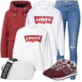 Outfit s Červená Nízká bota na podpatku/Zimní bota/Teniska New Balance "Zimní outfity"